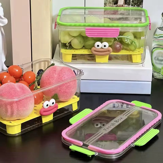 Sealed Food Storage Container Save Space Portable Refrigerator Storage Box with Lid Large Capacity Drain Basket with Handle