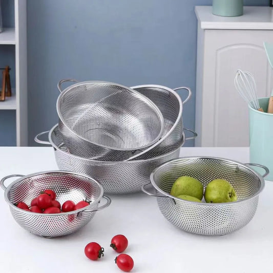 304 Stainless Steel Large Rice Washing Bowl Silver 16.5-31.5cm Fruit Vegetable Washing Basket Storage Baskets Vegetable Basin