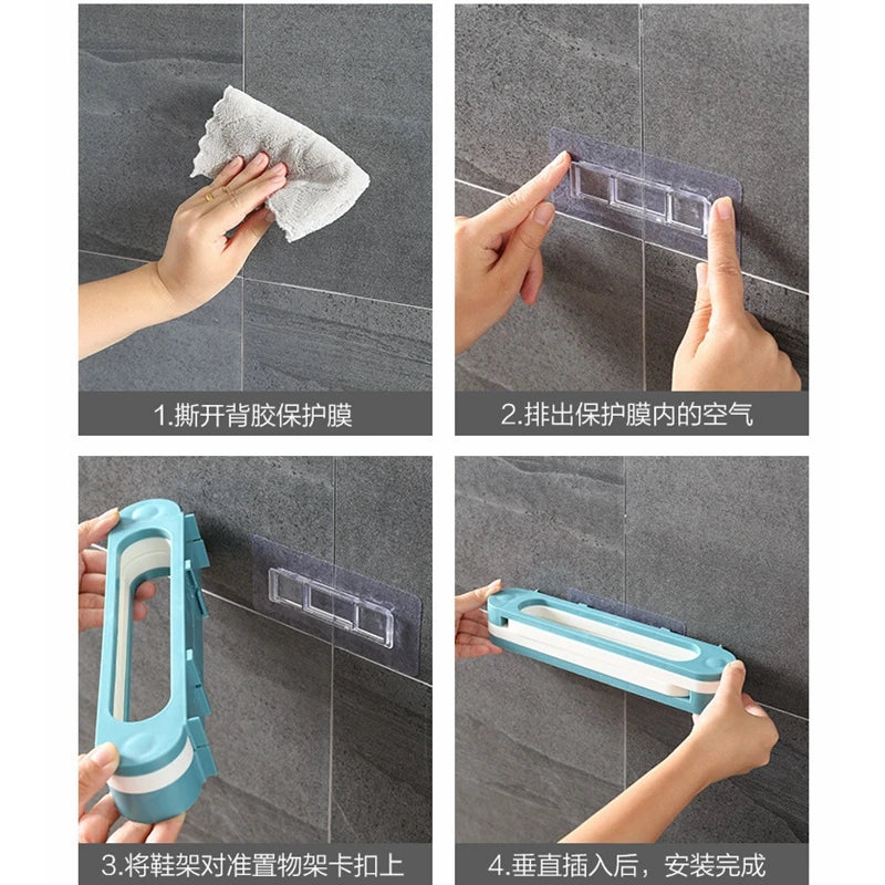Bathroom Toilet Three-In-One No-Drilling Hanging Slippers Rack Foldable Towel Holder Dormitory Home Storage Treasure