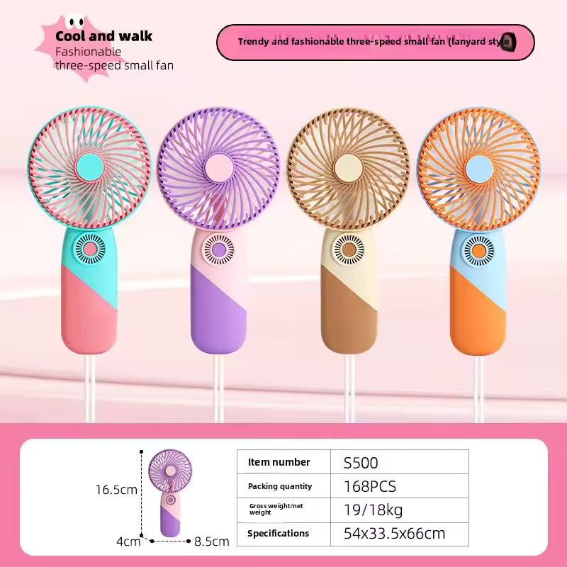 Portable Mini Handheld USB Fan 2025 New Trend Cute Cartoon Design Three Speed Adjustable Student Electric Fan Compact Size