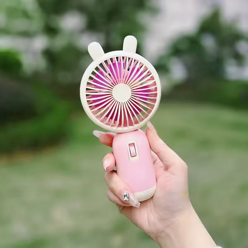 Cute Portable Mini Fan High Wind Power Handheld Outdoor Personal USB Rechargeable Desktop Fan Compact Size Easy to Carry