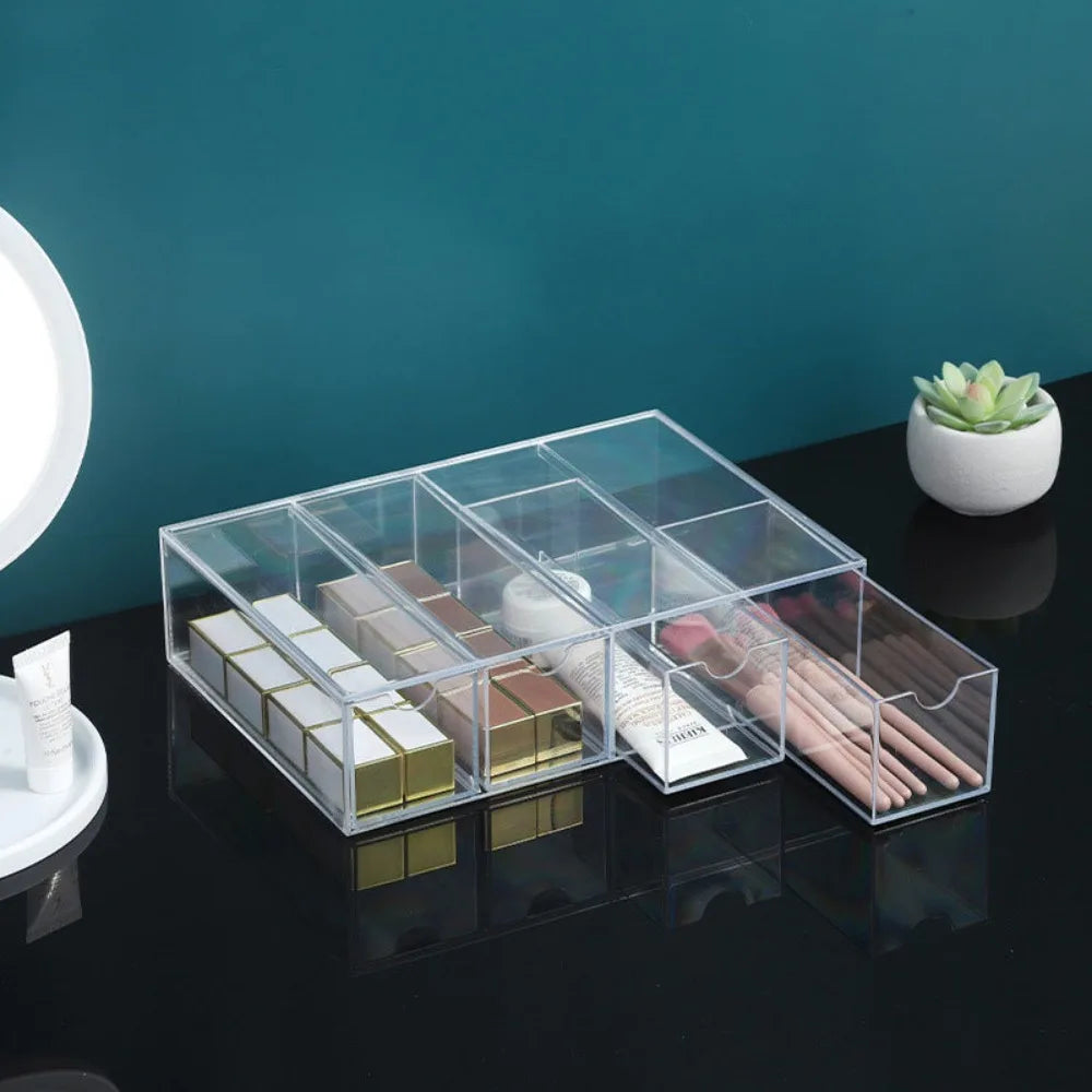 Multifunctional Acrylic Glasses Case Transparent Dustproof Storage Box Creative Drawer Style Desktop Organizer Cosmetic