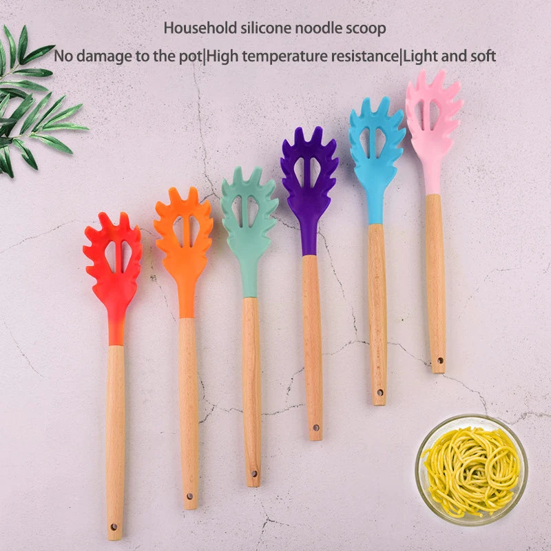 Silicone Noodle Scoop Spaghetti Grab Spoon Pasta Fork Noodle Serving Strainer Noodle Slot Kitchen Claw Spoon Spoon Steel