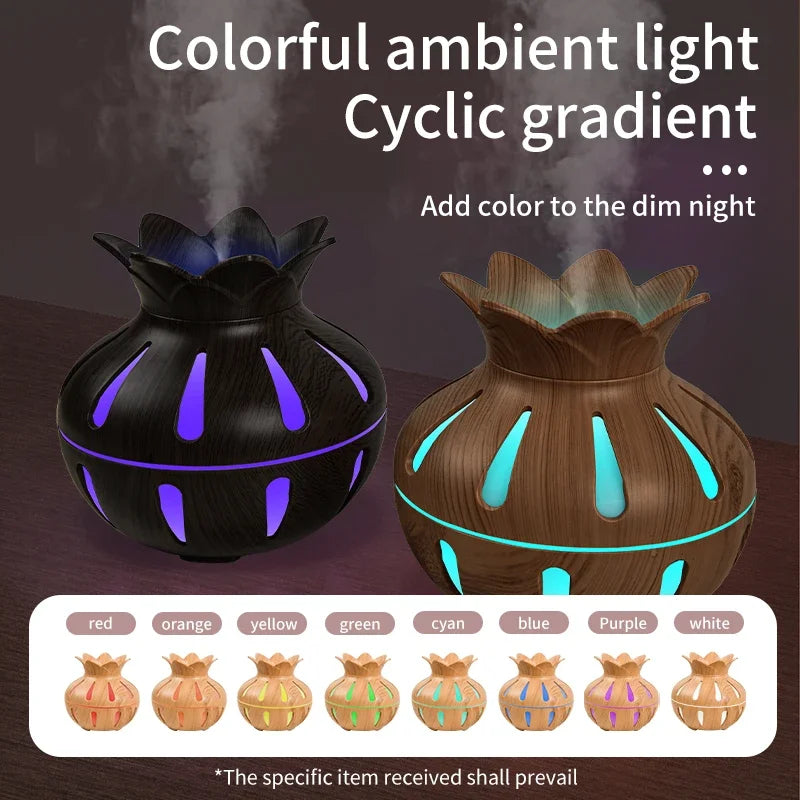 New Vintage Elegant Creative Wood Grain Flower Humidifier USB Mini Silent Home Office Desktop Colorful Wisp Empty Aroma Diffuser