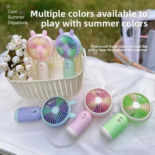 Cute Portable Mini Fan High Wind Power Handheld Outdoor Personal USB Rechargeable Desktop Fan Compact Size Easy to Carry