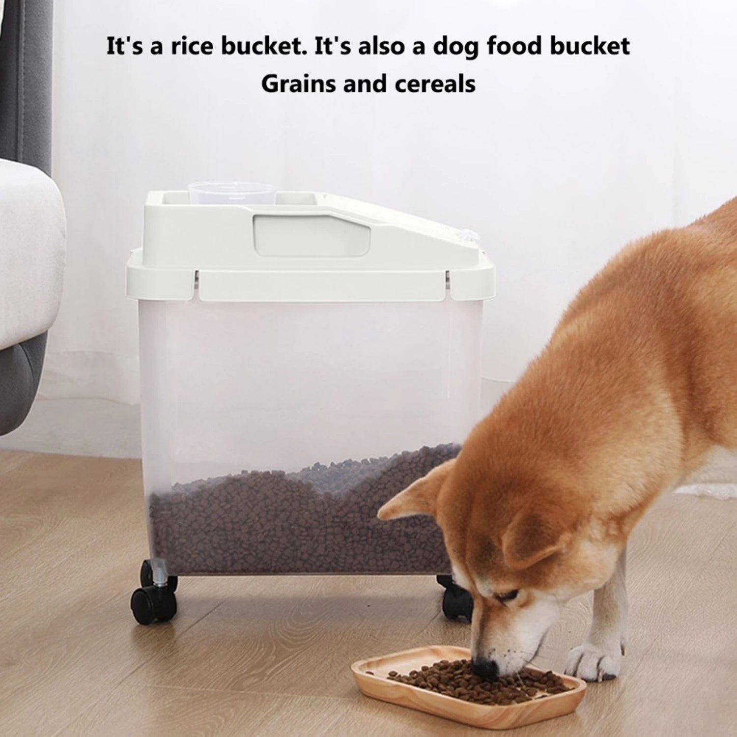 Airtight 20 lbs Rice Storage Container with Wheels, Measuring Cup - Ideal for Rice Flour Cereal Pet Food