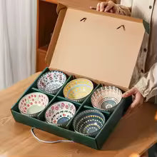 Exquisite Porcelain Bowl Set Dessert Salad Snack Bowl Kitchen Noodle Bowl Tableware Gift Box Microwave Safe New Year's Gift