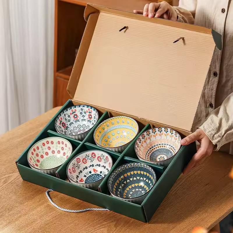 Exquisite Porcelain Bowl Set Dessert Salad Snack Bowl Kitchen Noodle Bowl Tableware Gift Box Microwave Safe New Year's Gift