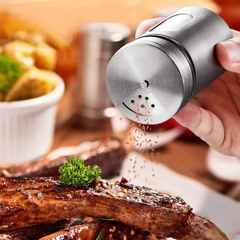 Stainless Steel Spice Shaker Seasoning Cans Rotate Camping Barbecue Jars Spice Storage Box Salt Sugar Pepper Storage Bottle