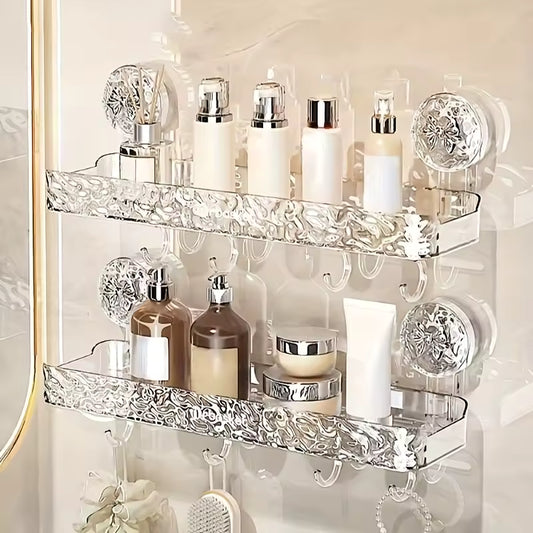 Light Luxury Glacier Pattern Shower Suction Cup Shelf Suction Cup Storage Rack Punch Free Sorting Box Organizer Bathroom Tool