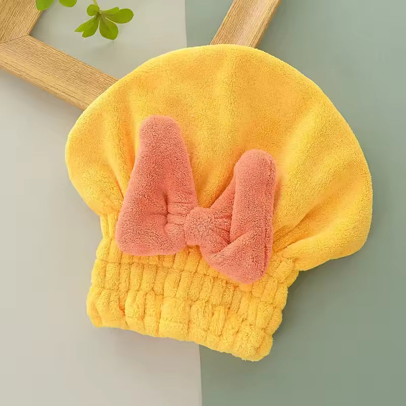 Woman Bow Coral Velvet Dry Hair Cap Super Absorbing Quick Drying Thickened Bath Cap Girls Hair Shower Hat Wrapped Towels