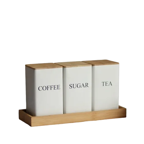 Simple Style Bamboo Cover Iron Art Storage Box Tea Can Storage Containers for Kitchen Display Square Jar Coffee Accessories Food
