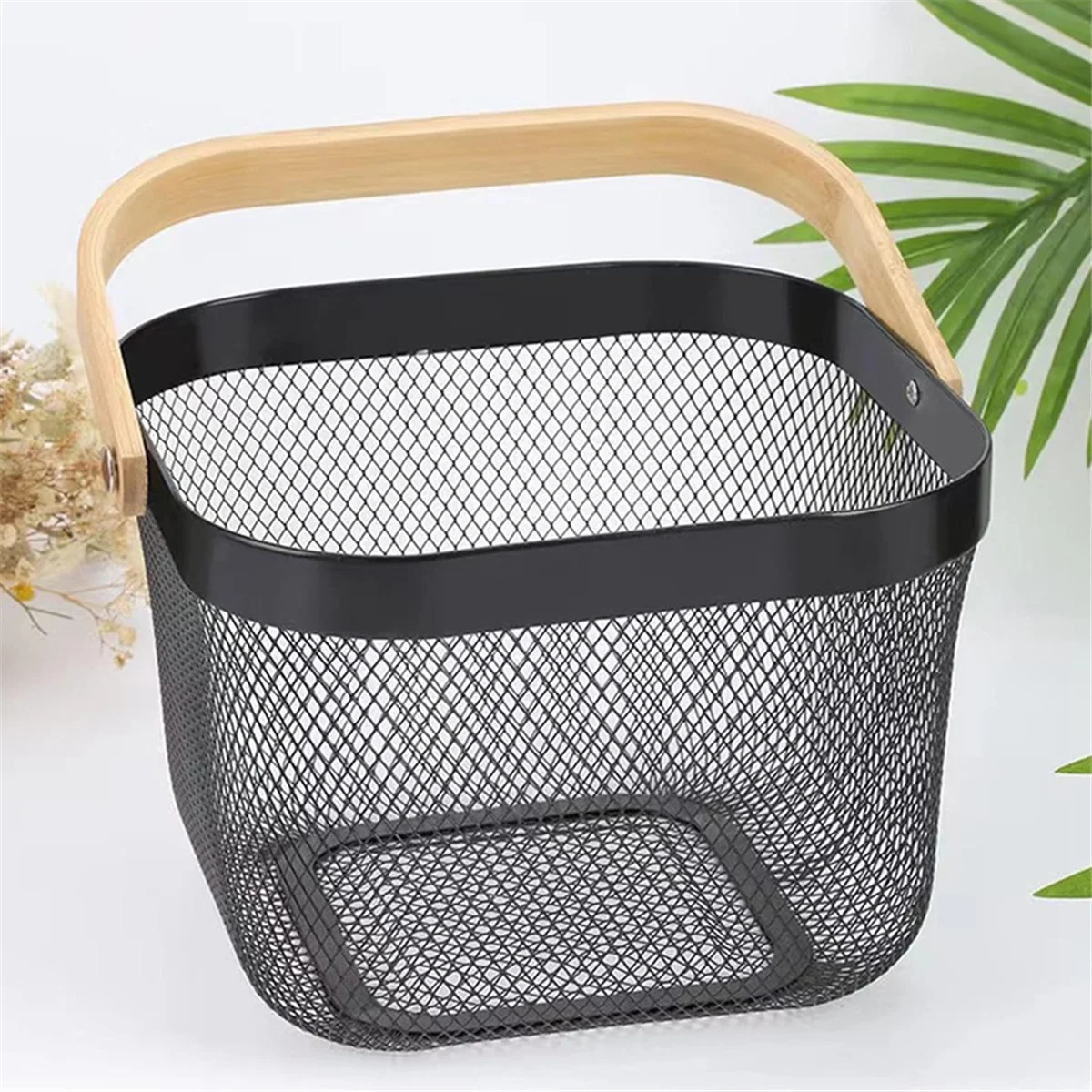 Metal Mesh Basket, Multi-Functional Hanging Kitchen Baskets Fruit Basket with Handle for Kitchen Bathroom Picnic Black