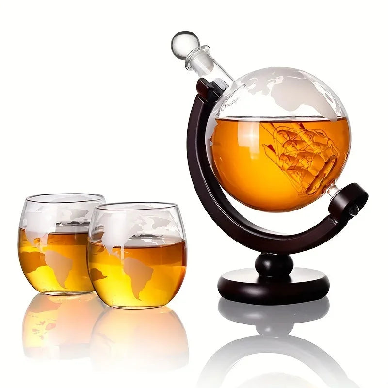 Special Whiskey Glass Decanter Sailboat Globe Decanter Wine Dispenser Glass Bottles Wooden Stand Bar Tools Bartending Set