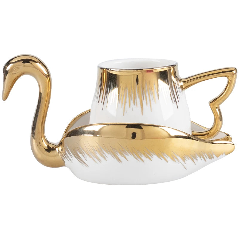 Luxury Ceramic Mug with Saucer European Retro Swan Shape Afternoon Tea Coffee Cup and Saucer Set Home Creative Drinkware Gift