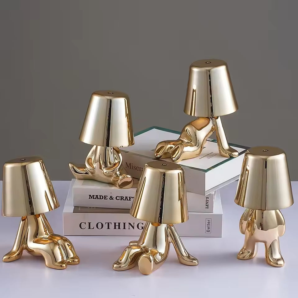Nordic Chrome Little Golden Man Table Lamp Living Room Bedroom Bedside Children's Room Night Lights Net Red Creative Desk Lamps