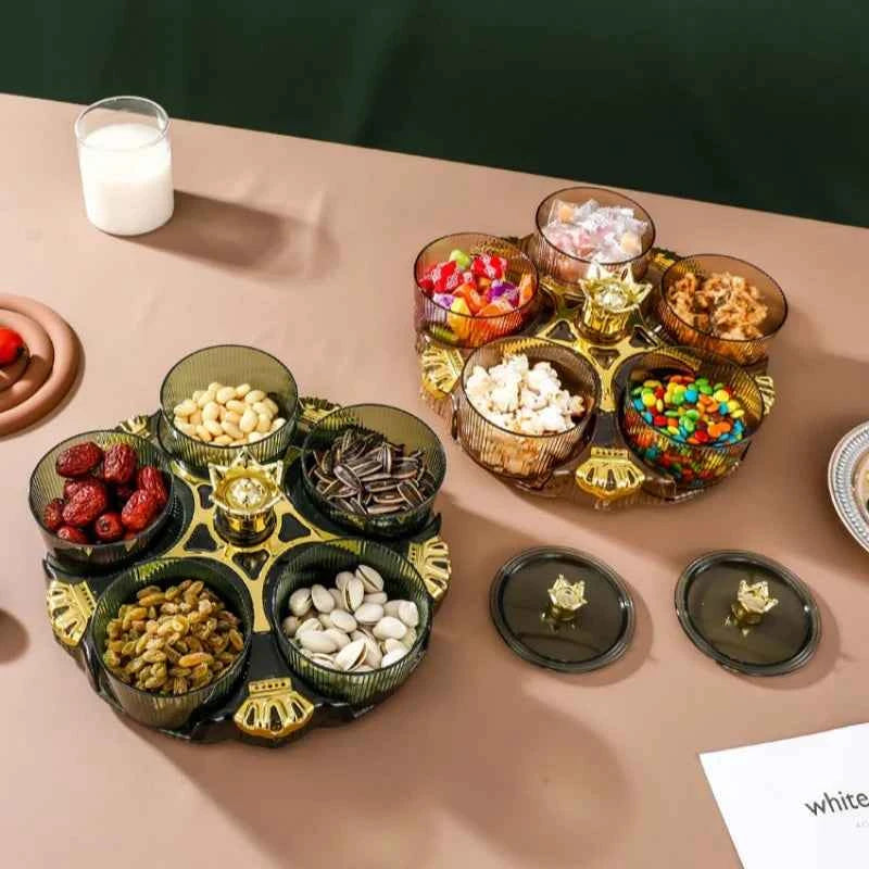 Rotating Snack Organizer Fruit Plate 5 Section Separable Storage Container Tea Table Candy Jar Reusable Dried Fruit Jar