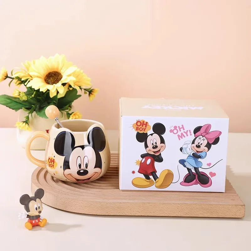 Mickey Mouse Minnie Donald Cute Cartoon Coffee Mugs Set 450ml Kids Water Cup with Handle Creative Collectible Disney Characters