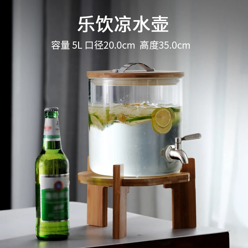 Large Capacity Cold Bucket with Faucet Commercial Hotel Beverage Bucket Lemonade Container Cold Kettle Glass