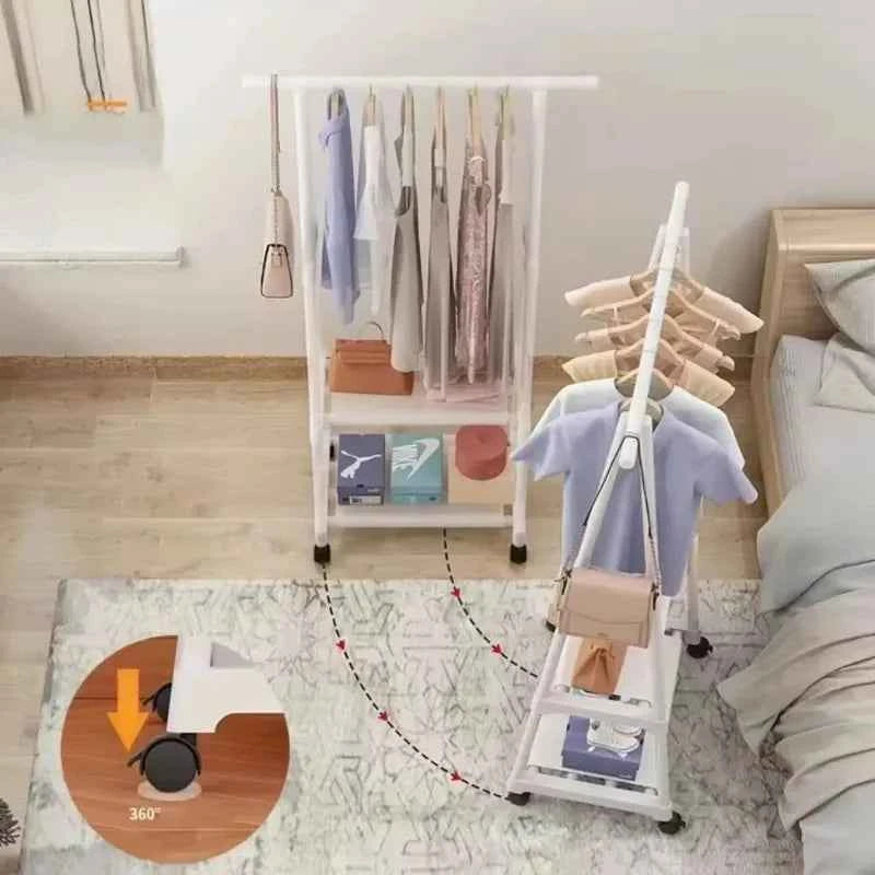 Household Simple Hanging Clothes Rack Bedroom Mobile Clothes Hanger With Wheel Simple Portable Floor Triangle Hangers Shelves