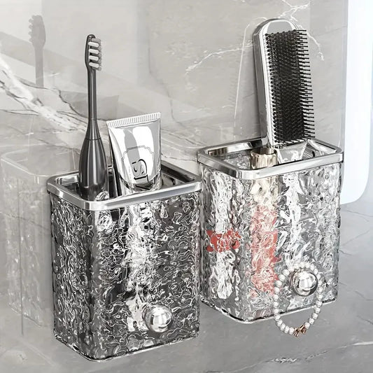 Wall-Mounted Bathroom Organizer Plastic Toothbrush And Toothpaste Holder No-Drill Design Open Storage Bins for Shaver Comb Box