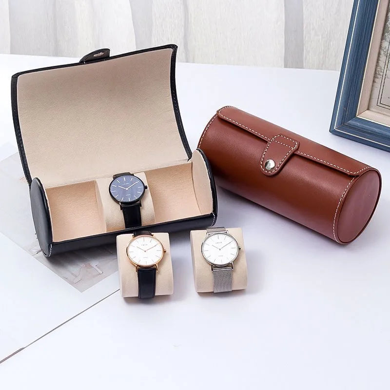 WellZone Light And Handy Portable 2/3/4 Slots Black/Brown Leather Watch Case Zipper Watch Box Gift
