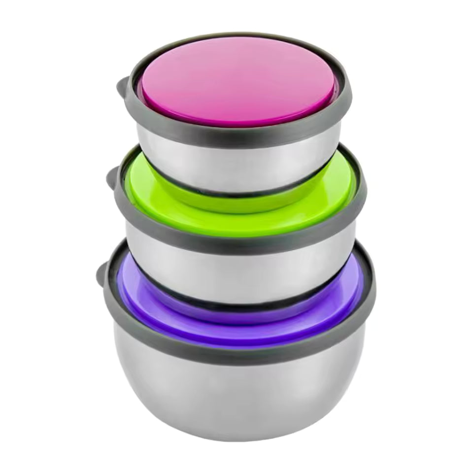 3 Pcs Stainless Steel Preserve Bowls Set Food Containers With Lids Kitchen Tableware Food Grade Soup Bowls Preservation Box