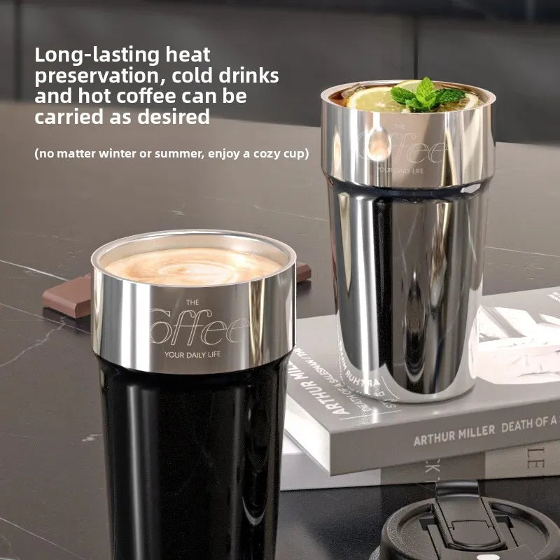 Double-Sided Coffee Cup Portable Outdoor Thickened 316 Stainless Steel Insulated Water Bottle for Women Car-Voyage High Aestheti