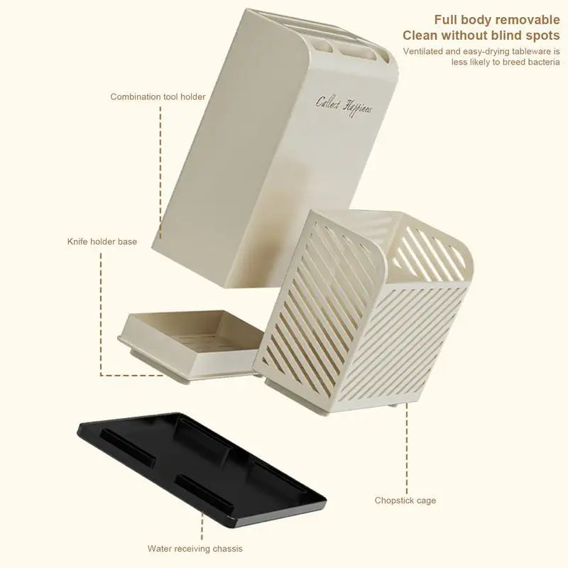 Kitchen Countertop Cutlery Holder Kitchen Utensil Organizer Rack Knife Holder Fork Spoon Chopsticks Tube With Drain