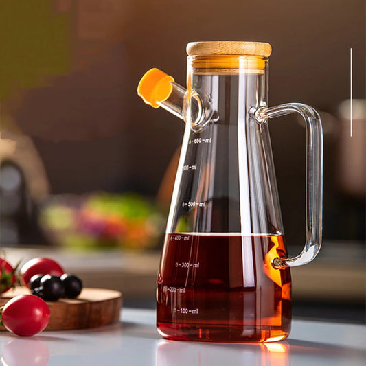 650/900ml Oil Pouring Pot Kitchen Durable Leak-proof Soy Sauce Heat-resistant High-borosilicate Glass Seasoning Bottle