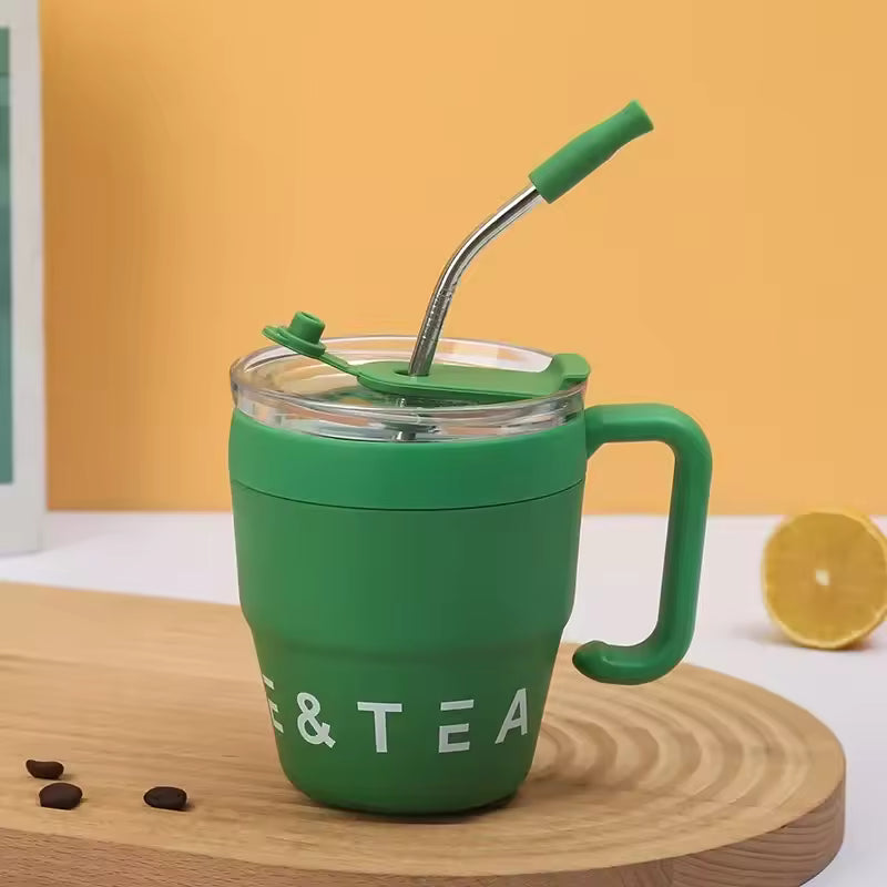 Cold for Straw Lid Bottle Outdoor Mug Thermos Hot with Tea Stainless 480ml Steel Drinks Milk Portable Water Cup Office Coffee