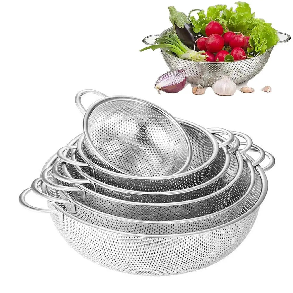 304 Stainless Steel Large Rice Washing Bowl Silver 16.5-31.5cm Fruit Vegetable Washing Basket Storage Baskets Vegetable Basin