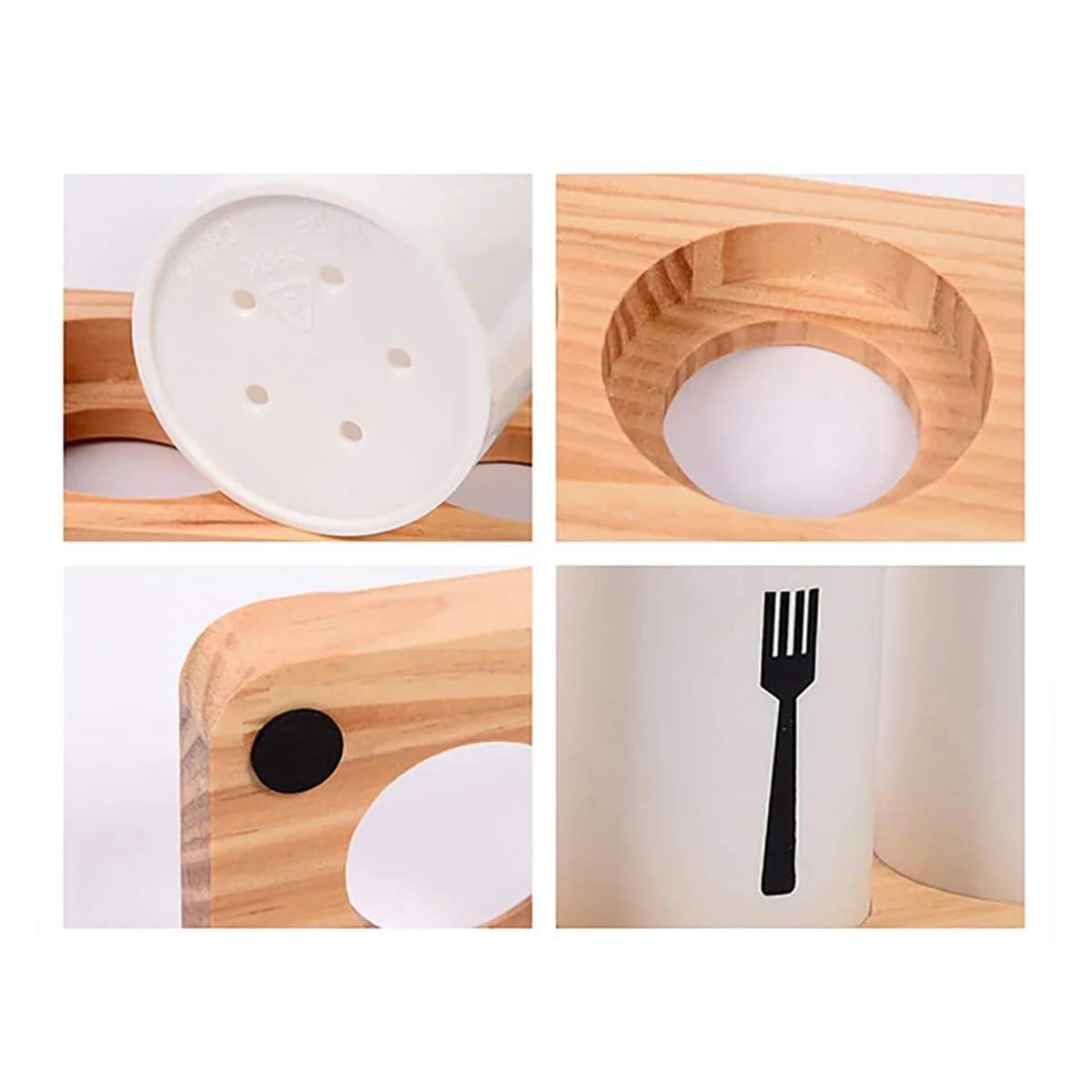 High-Quality Utensil Holder for Kitchen Counter with Wooden Base Large Round Cooking Utensil Holder