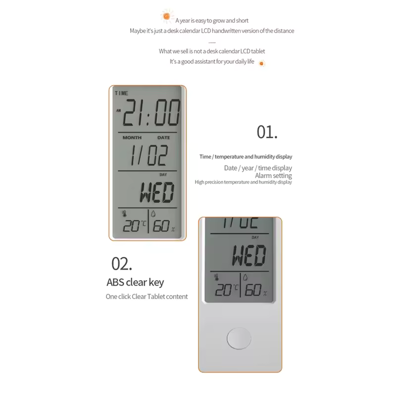 Compact Multi-Function Electronic Calendar Desktop Calendar LCD Handwriting Board Office Memo Desktop Ornament Calendar,Black Du