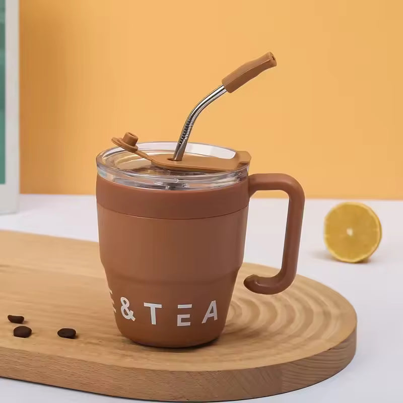 Cold for Straw Lid Bottle Outdoor Mug Thermos Hot with Tea Stainless 480ml Steel Drinks Milk Portable Water Cup Office Coffee