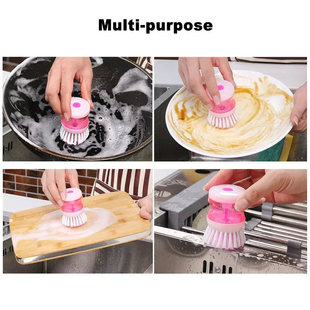 Brushes for Vegetable Utensils Cleaning with Soap Dispenser, Dishwashing Brush, Dish Scrub Brush, Dish Scrubber, Bubble Up