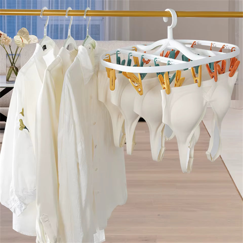 6/12 Clips Folding Clothes Dryer Hanger Windproof Socks Underwear Drying Rack Household Children Adults Storage Laundry Rack