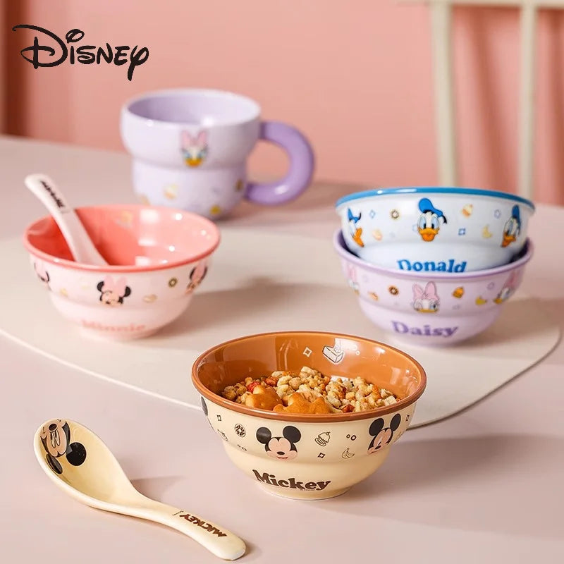 Disney Ceramic Tableware Mickey Minnie Donald Duck Anime Character Accessories Cartoon Rice Bowl Mug Suit Home Kitchen Gifts