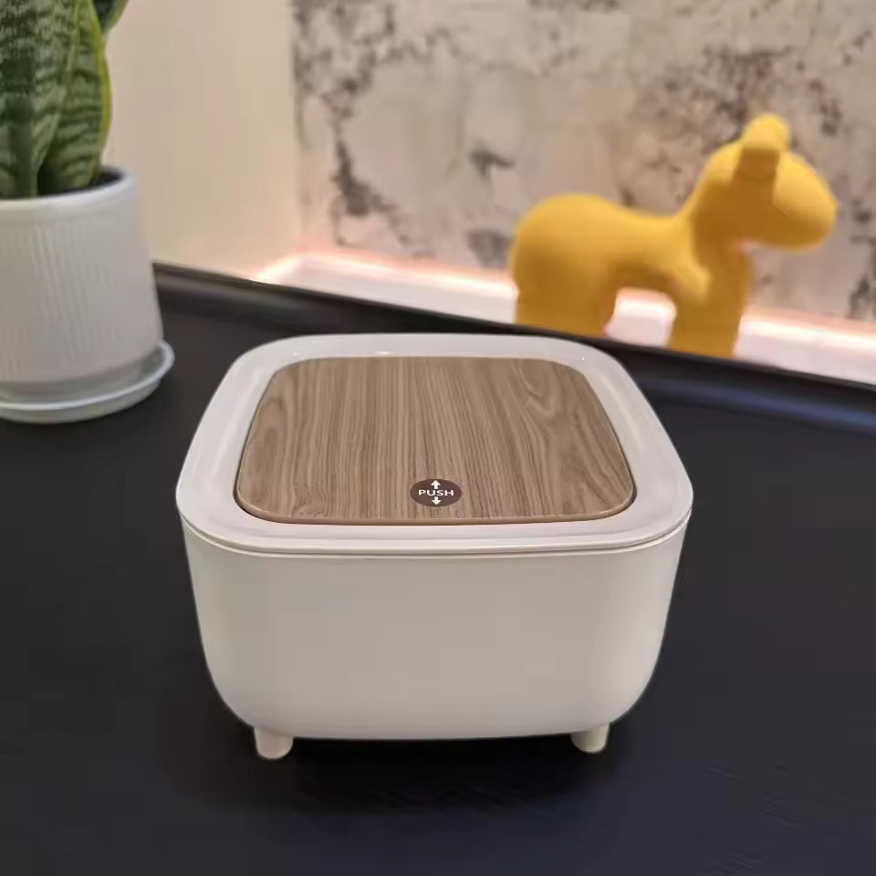 Mini Desktop Bin Small Trash Can Tube with Cover Bedroom Trash Can Garbage Can Clean Workspace Storage Box Home Desk