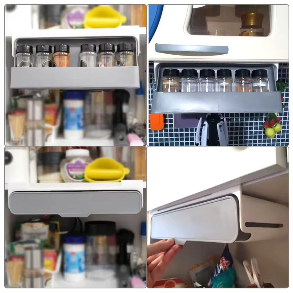 Under Desk Drawer Hidden Seasoning Bottle Organizer Rack Self-adhesive Spice Bottle Storage Rack Kitchen Supplies Storage
