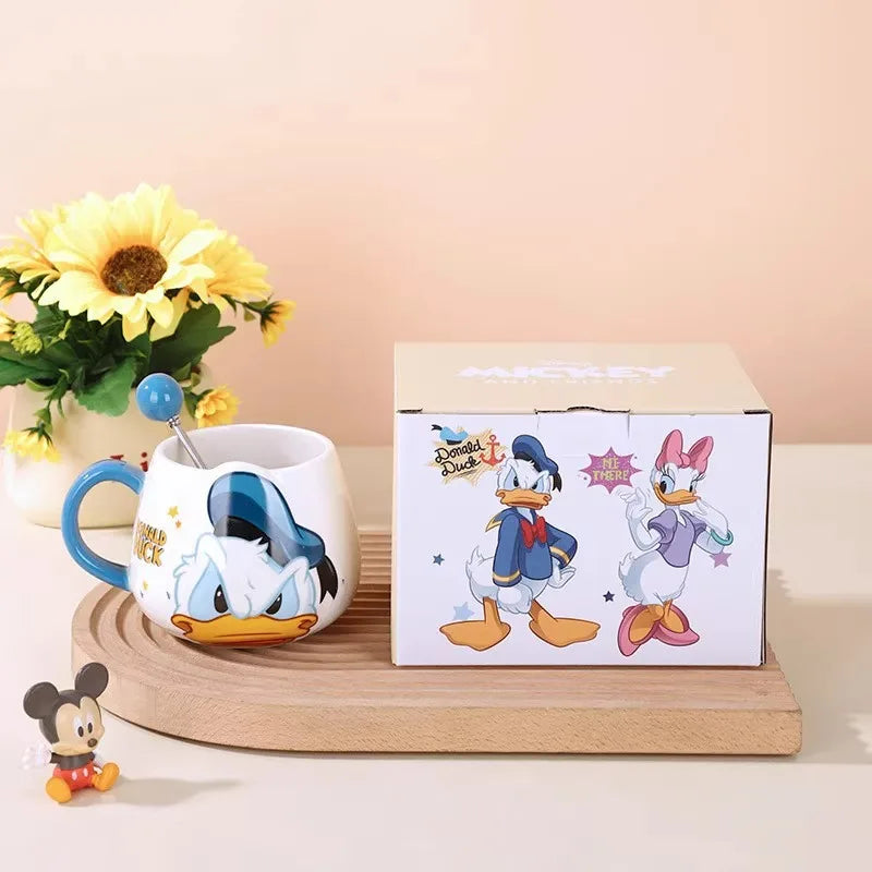 Mickey Mouse Minnie Donald Cute Cartoon Coffee Mugs Set 450ml Kids Water Cup with Handle Creative Collectible Disney Characters