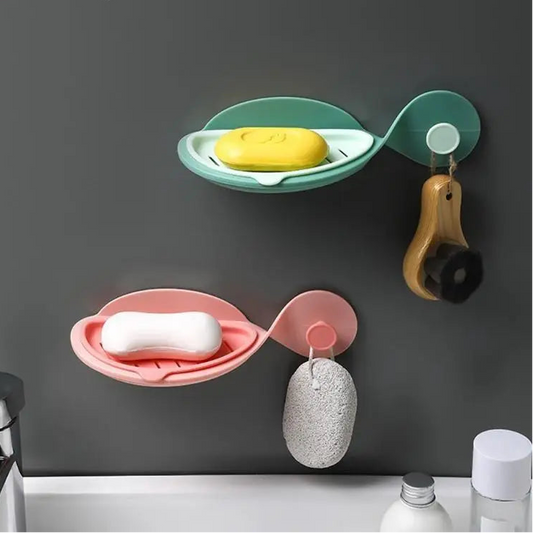 R58C Wall Mount Soap Box Holder Double Layer Drain Rack for Home Bathroom Kitchen Soap Sponge Storage Container Adhesive