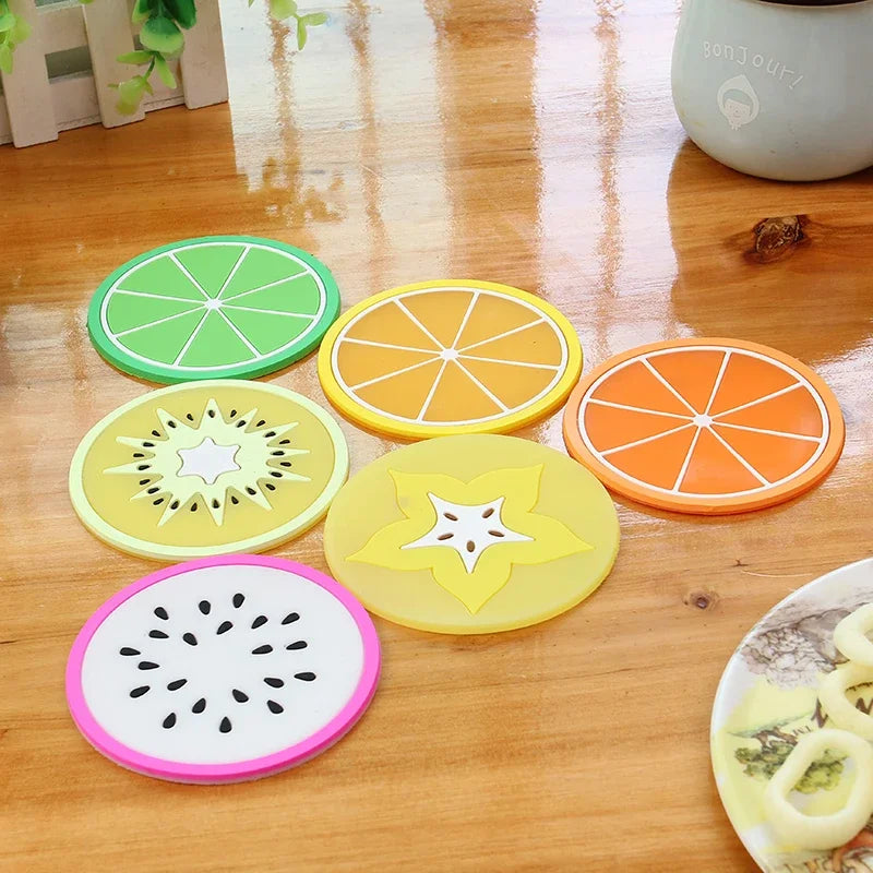 Colorful Fruit Shape Cup Mats Creative Silicone Heat Resistant Round Pads Tamper Tea Cup Mats Drinks Coaster Cup Pad Table Decor