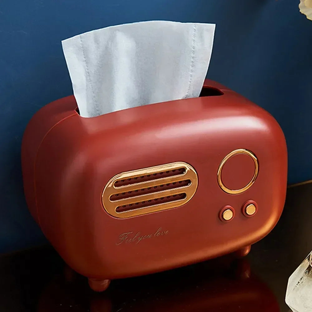 3 Colors Radio Model Tissue Box Holder Square For Home Desktop Decor Tv Tissue Box Case Storage Organizer