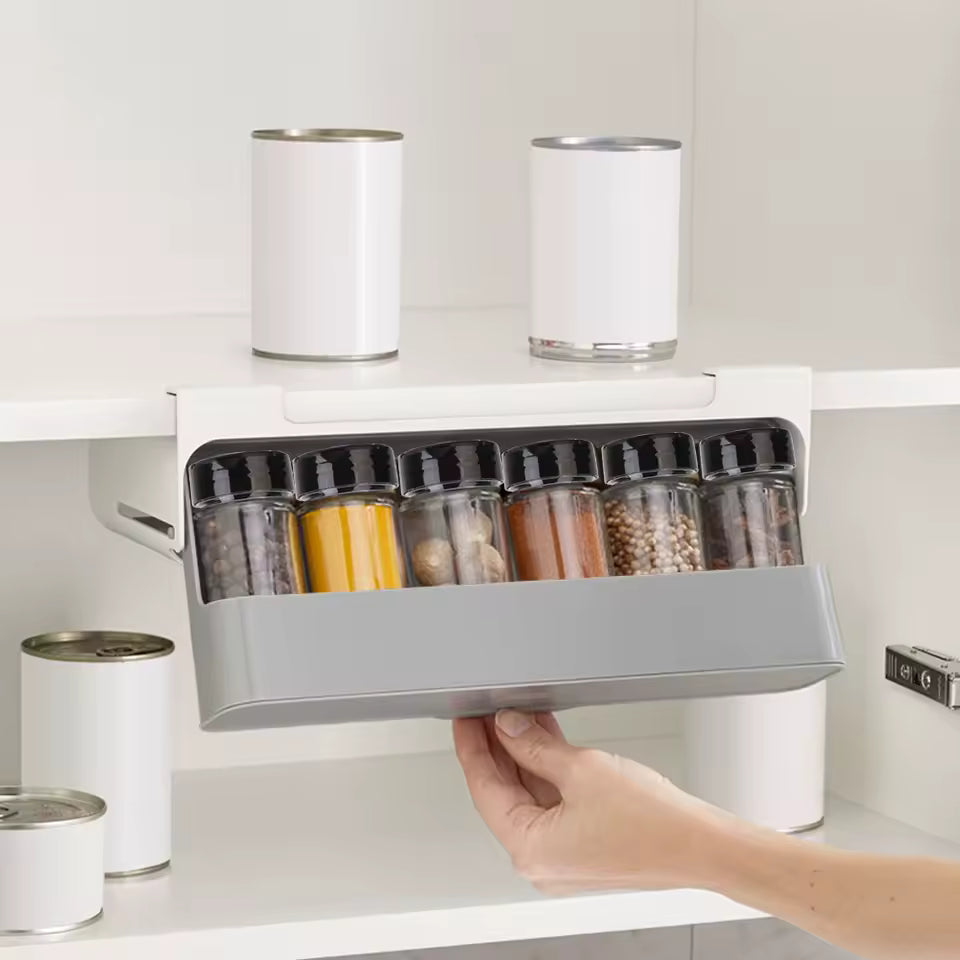 Under Desk Drawer Hidden Seasoning Bottle Organizer Rack Self-adhesive Spice Bottle Storage Rack Kitchen Supplies Storage