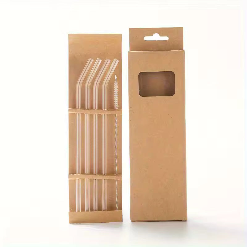 1set Heat Resistant Glass Straws with Brush - Set of 5 - Reusable and Washable,Perfect for Smoothies, Milkshakes, Tea, Juice