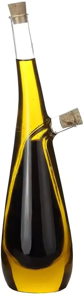 2 In 1 Double Layer Glass Olive Oil Bottle with Stoppers Double Pourer Spout Stoppers Oil Cruet Jar Oil And Vinegar Dispenser