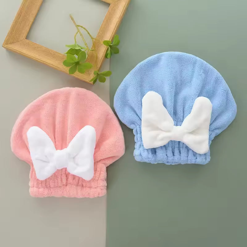 Woman Bow Coral Velvet Dry Hair Cap Super Absorbing Quick Drying Thickened Bath Cap Girls Hair Shower Hat Wrapped Towels