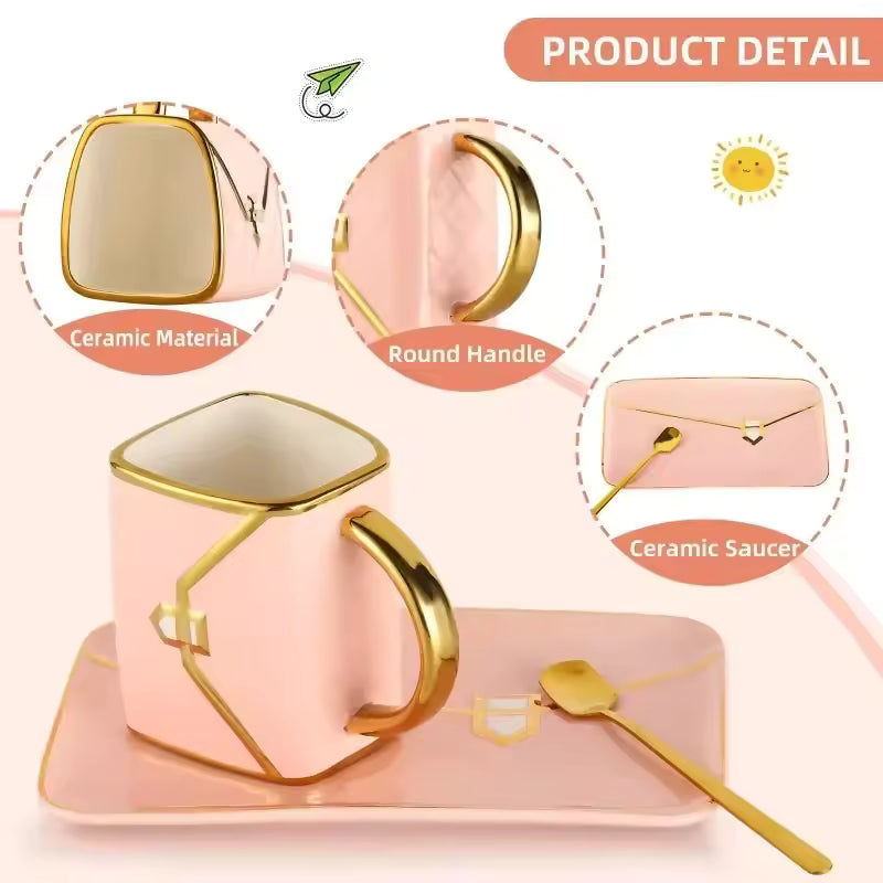 10Oz Aesthetic Handbag Shaped Mug Creative Elegant Ceramic Water Cups Sets Luxury Coffee Mugs Women Drinkware Office Decor Gift