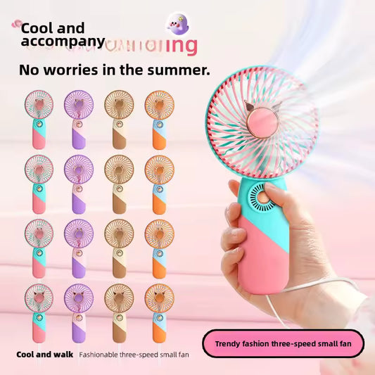 Portable Mini Handheld USB Fan 2025 New Trend Cute Cartoon Design Three Speed Adjustable Student Electric Fan Compact Size